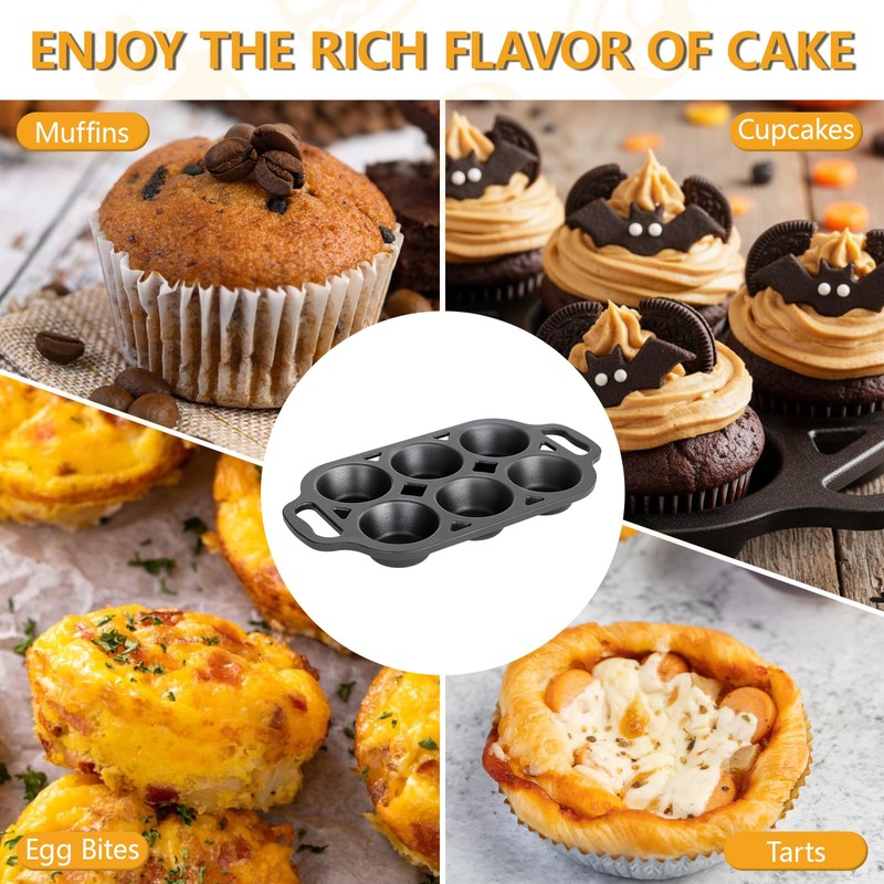 COSORM 6 Cup Cast Iron Muffin Pan - Pre-Seasoned Nonstick