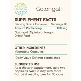 Galangal 60 Capsules, 500 mg, Galangal (Alpinia Galangal) Dried Root (60 Capsules)