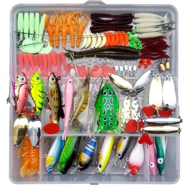 JasCherry Artificial bait with a tackle box, mixed fishing bait, contains spinnerbaits, hard baits, plastic worms, frogs, VIB, height hooks, single hooks, swivels, pliers etc
