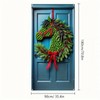BlissYard Christmas Door Cover Pony Horse Head Wreath Red Bow