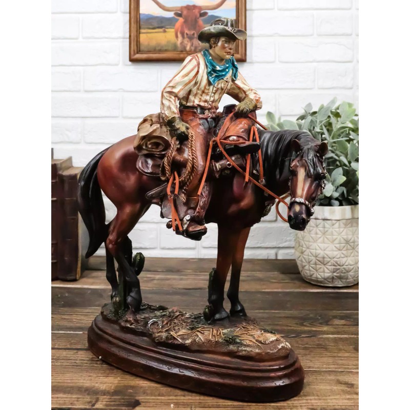 Western Desert Cowboy On Saddleback Brown Stallion Horse By Cactus