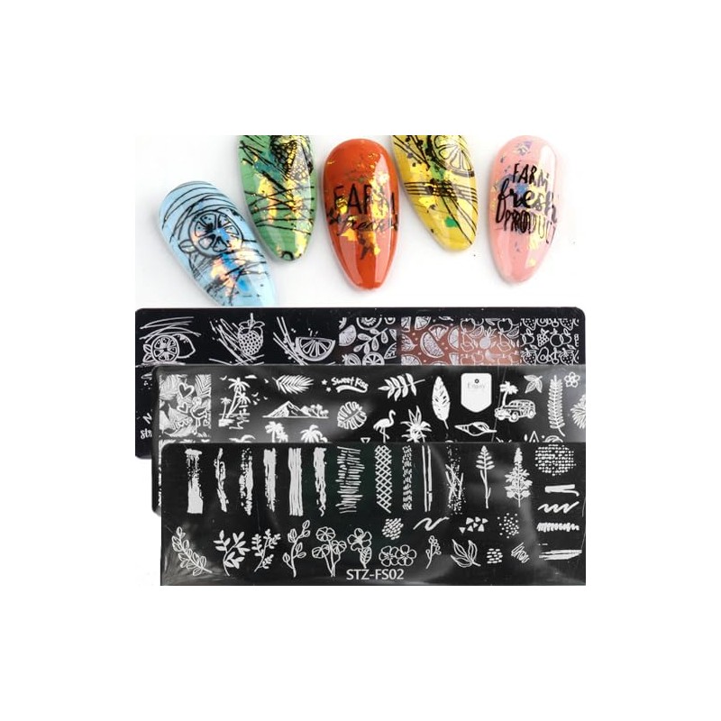 3pcs Flower Rose Flower Fruit Lemon Line Stamping Plate Nail
