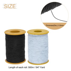 sourcing map 2pcs 500m Shirring Elastic for Sewing 0.5mm Thickness Shearing Elastic Elastic Sewing Thread Stretch Stretchy Cord for Embroidery Cuffs Sewing Machine Jewelry Making, White & Black