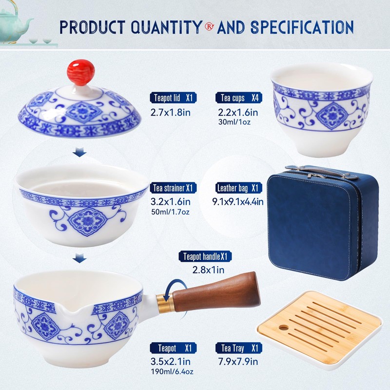 REOWONU Chinese tea set Gongfu tea set, Portable Teapot Set