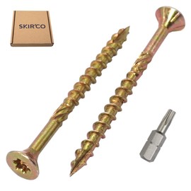 SKIR'CO (Pack of 100) Universal Zinc Plated Steel 4.0 x 50mm Yellow Wood Screws Countersunk Torx Head Type 17 Chipboard Screws (100, 4.0 x 50mm)