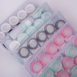 5 Pcs Contact Lens Cases, Contact Lens Holder Portable Eye Contacts Mini Case Container Set with L and R Caps Including Solution Bottle,Rubber-Tipped (Pink and White)