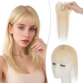 tesshair Clip In Fringe 360° 3D Cover Clip in Bangs 100% Real Human Hair Toppers with Air Bangs Natural Fringe Clip in Hair for Women(Blonde, 10g)