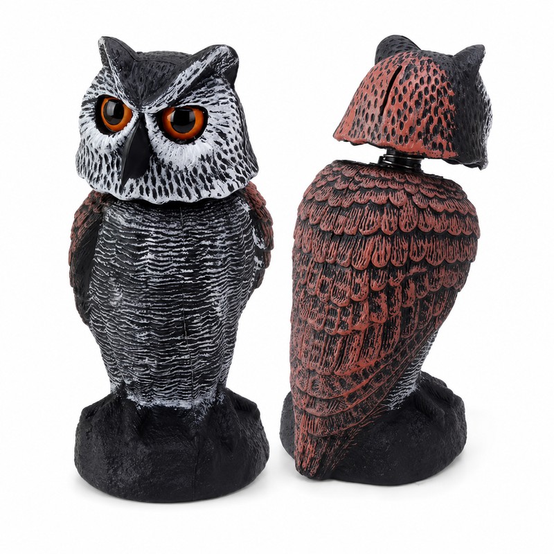 Owl Decoy for Garden Bird Deterrent – Plastic Rotating Head