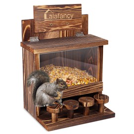 Squirrel Feeder Table Nut Bar, Lalafancy Carbonized Squirrel Feeders for Outside Tree Funny Wooden Feeding Station for Garden Backyard, Stable Squirrels Bar Stools