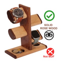 DAD's GIFTS ABHANDICRAFTS - Watch Stand 5 in One Multiple Watch Display Tower for men, Charging Station Jewelry Organizer for Rings, Coins, Gifts for MOM, DAD, Grandparents, assembly NOT required.