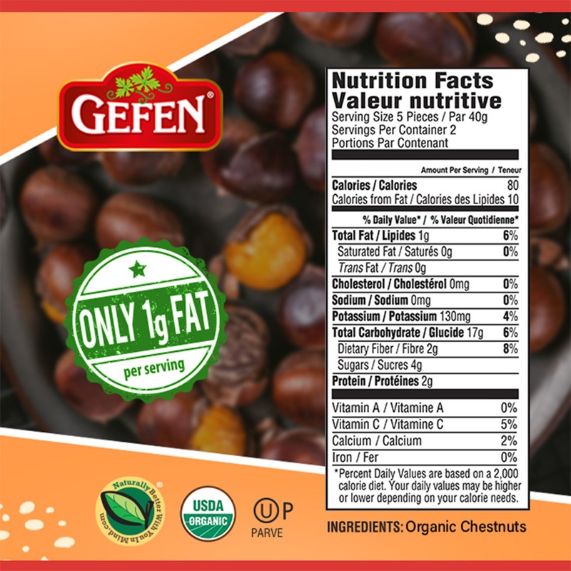 Gefen Organic Whole Peeled and Roasted Chestnuts, 3oz (12 Pack)