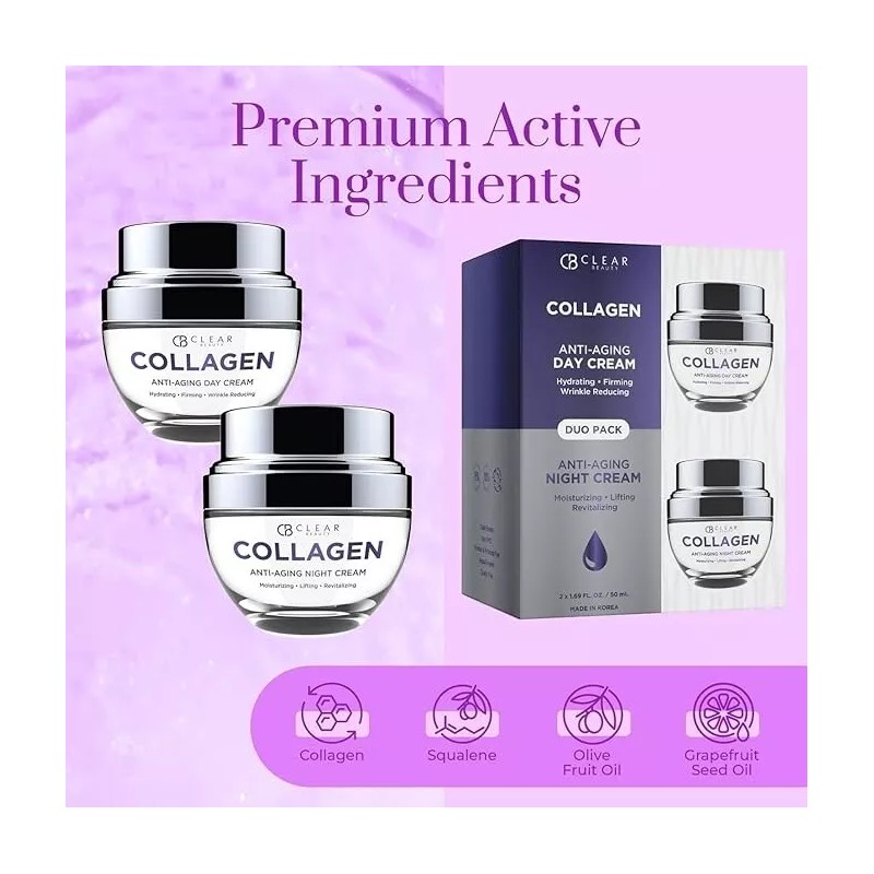 Clair Beauty Collagen Day/Night Moisturizer - Duo Set Value Pack