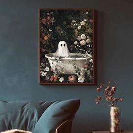 Christmas Bathroom Ghost Pattern Unframed Canvas Painting, 1 Count Modern Style Wall Art, Wall Decor for Home Living Room Bedroom Office School, Home Decor 2025 - Specification: 30*40cm, pattern: Ghost