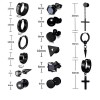 Unbranded 15 Pairs Stainless Steel Earrings, Black Hoop Dangle Stud
