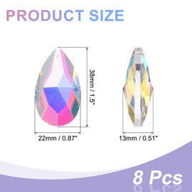 sourcing map 8Pcs Teardrop Crystal Beads, 38mm Faceted Chandelier Hanging Pendants Beads, Chandelier Prisms Parts for Home Hanging Decoration, AB Color