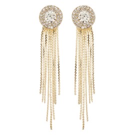 Clip On Earrings - Gold Plated With Linked Strands And Crystals - Carol G