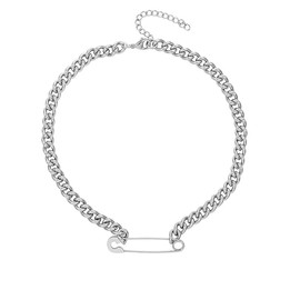 Niaspi Safety Pin Pendant Necklace for Women Men Unisex Stainless Steel Fashion Chunky Cuban Cable Link Chain Necklace Thick Trendy Paperclip Gothic Choker Necklace Punk Hip Hop Rock Jewelry Gifts