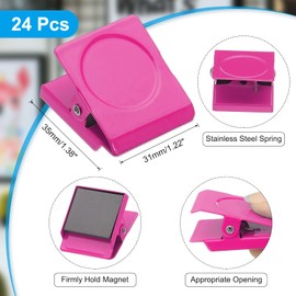 PATIKIL 31mm Square Magnetic Clips, 24Pcs Stainless Steel Refrigerator Magnet Hook Clips for Photo Displays, Whiteboards, Fridges, Classrooms, Office, Rose Red