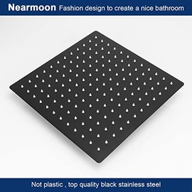 NearMoon Rain Shower Head With Shower Arm, Ceiling Mount Square Shower, Stainless Steel Ceiling Rainfall Showerhead- Waterfall Full Body Coverage (12 Inch, Matte Black)