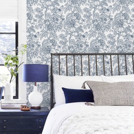 Aniboo Navy Blue Floral Peel and Stick Wallpaper Boho Modern Contact Paper for Cabinets and Drawers Self Adhesive Removable Wallpaper for Bedroom Bathroom Waterproof Blue Contact Paper 118inL 17.3inW