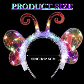 GRAEEN Light Up Butterfly Headband Led Glowing Fairy Hair Bands Flashing Rave Festival Hair Accessories for Wommen (Colorful, One Size)