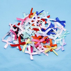 100Pcs 10 mm Colorful Assorted Smallest Satin Ribbon Bows, Tiny Embellishment Craft Artificial Applique Wedding Ribbons Fabric Ribbons