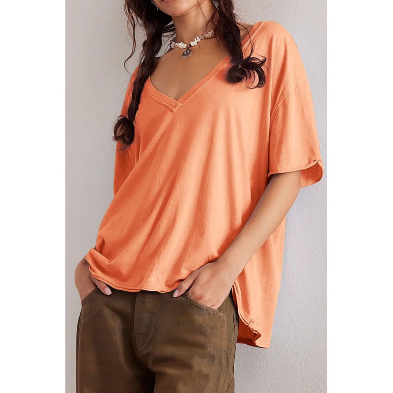 MAOECO Womens Oversized T Shirts Loose Fit V Neck Short