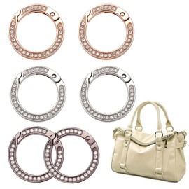 JAWUZ Pack of 6 Round Carabiner Large 35 mm - Shiny Metal Carabiner Hooks with Rhinestones - Spring Clasp Ring Carabiner for Key Chain Bags Jewellery DIY Crafts - Silver & Gold