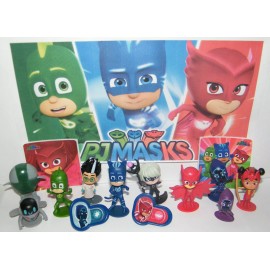 PJ Masks Party Favors 14 Set with 10 Fun  Figures, 2 PJ Stickers, 2  PJ Rings