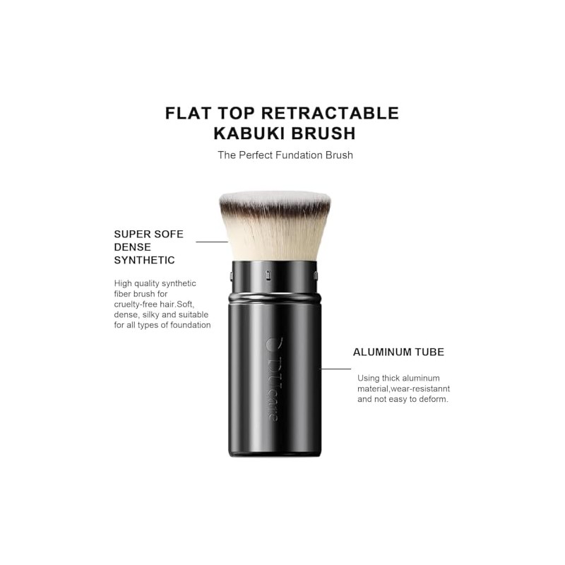 Ducare Brocha Retráctil Punta Plana Base Kabuki Tapa Maquillaje Viaje