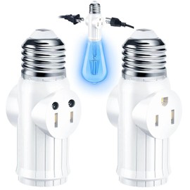Light Socket to Plug Adapter (2 Pack), 2&3 Prong Light Bulb Outlet Socket Adapter, Professional Heat-Resistant Materials Light Socket Adapter, Light Bulb Plug Adapter for Expansion Sockets - White
