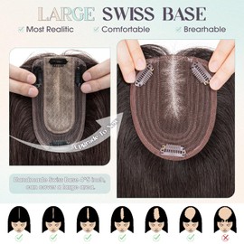 S-noilite Real Human Hair Toppers for Women 10x12cm Large Base Natural Black Hair Topper Wigs for Thin Hair Topper Hair Piece Wiglets Cover Grey Hair Roots(10 Inch,Natural Black)