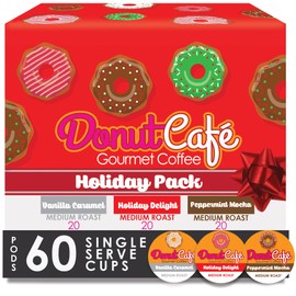 Donut Café Holiday Pack (Holiday Delight, Pmint Mocha, VanCaramel) 60ct Single Cup