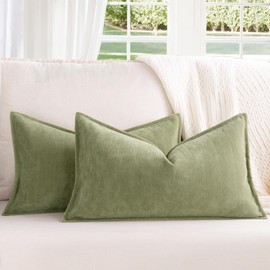 ZWJD Sage Green Cushion Cover 30 x 50 cm, Set of 2 Chenille Cushion Covers, Sofa Cushion Covers with Elegant Design, Soft and Luxurious Decorative Cushions for Couch, Bed and Home Decoration