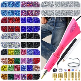 Briskbloom Hotfix - Kit de aplicador de diamantes de imitación con 11000 cristales de fijación en caliente de 3 mm, 4 mm, 5 mm, kit Bedazzler con diamantes de imitación 10SS 16SS 20SS para tela de