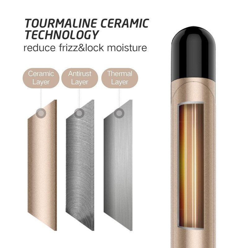 9mm Curling Iron Professional, 3/8 Inch Ceramic Tourmaline Curl Wand