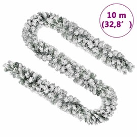 vidaXL Green PVC Christmas Garland with Flocked Snow - Indoor and Outdoor, 33ft Long, No Assembly Required, Nature-Inspired Design