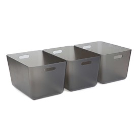 Three by Three Seattle Restak Recycled Storage Medium Tall Bin Set of 3 | Eco-Friendly, Durable & Space-Saving Bins for Home or Office, Translucent Gray