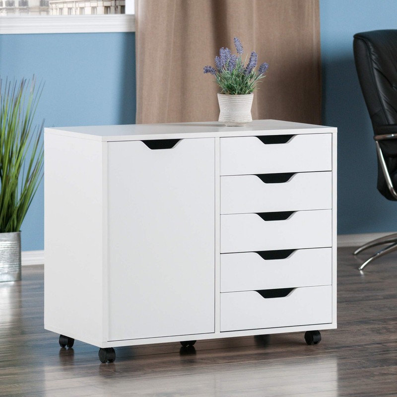 Winsome Halifax 5-Drawer and Side Mobile Cabinet, for Living Room,