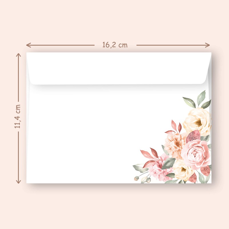Letter Paper / Envelope Set Elegant with Roses in Dusky
