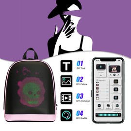 Crelander LED Backpack, 12 inch Small Laptop Backpack with Programmable Screen Small Smart Dynamic Fashion Shoulder Bag for Women Daily Use Cycling Travel Daypack App Control (pink)