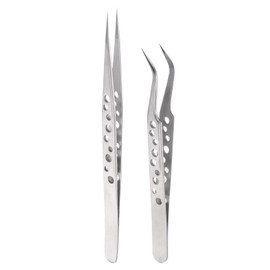 sourcing map 2pcs Precision Tweezers 140/125mm Elbow Straight Pointed Hollow Anti-Slip Stainless Steel Craft Professional Tweezer for Replace Precision Parts Technology Industrial Electronics