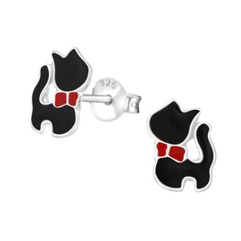 Monkimau Girls' Earrings Cat Stud Earrings 925 Sterling Silver Real Silver, Sterling silver, silver