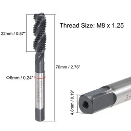 TA-VIGOR M8 x 1.25mm Spiral Flute Thread Tap, Metric Machine Threading Tap H2 Tolerance, HSS Nitriding Coated Thread Milling Tap(Round Shank with Square End) 2Pcs