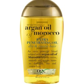 OGX Renewing + Aceite de Argán de Marruecos para el Cabello, tratamiento de suero penetrante extra fuerte para cabello seco, dañado, encrespado, rizad