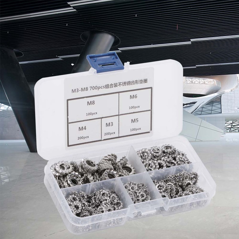 700pcs M3-M8 Combination Box Stainless Steel 304 External Toothed Washer