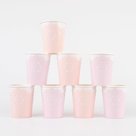 Meri Meri Broderie Anglaise Lace Cups (Pack of 8), Decorative Paper Cups, 9oz Fancy Disposable Party Cups, Sized for Kids & Adults, Ideal for Hot or Cold Party Drinks