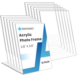 RAIHOMKIT 12 PCS Mini Acrylic Sign Holders, 2.5 x 3.6 Inch Clear Photo Frame, Mini Acrylic Picture Frame, L Shape Slant Back Display Stand for Home Office Restaurant Picture Display