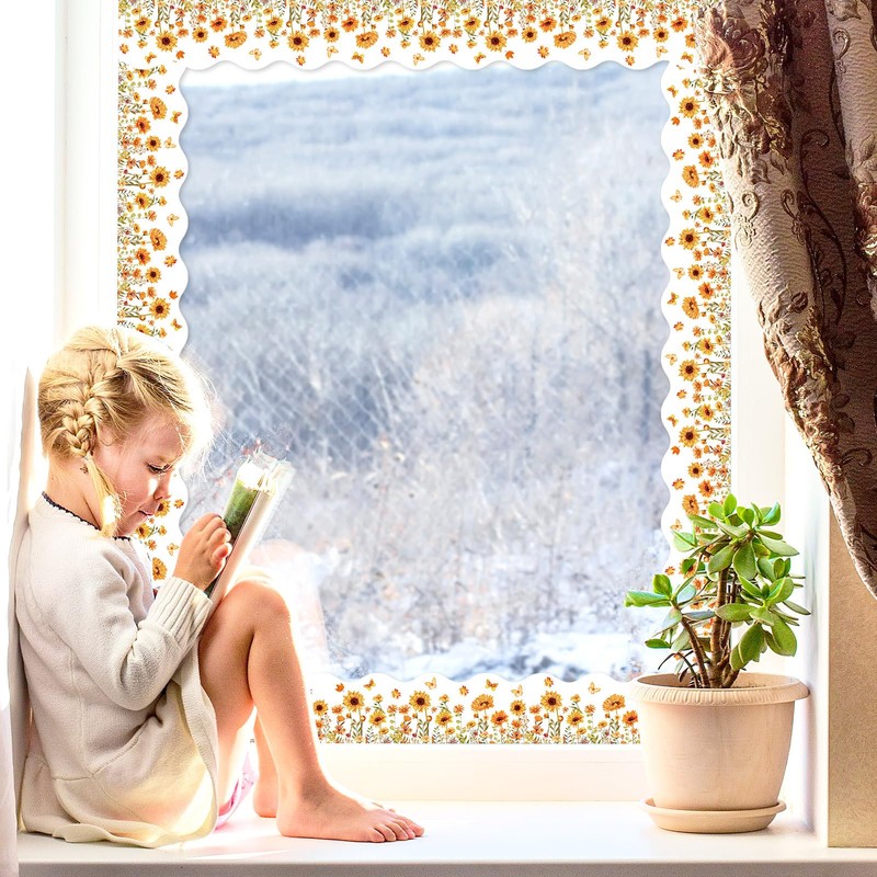 Whaline 32.8ft Sunflower Bulletin Board Border Flower Butterfly Maple Leaf