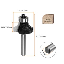 sourcing map Roundover Router Bit 15/64" Shank 1/4" Radius Carbide Tipped Edge Rounding Over Bit with Bearing Guide, Woodworking Milling Tool
